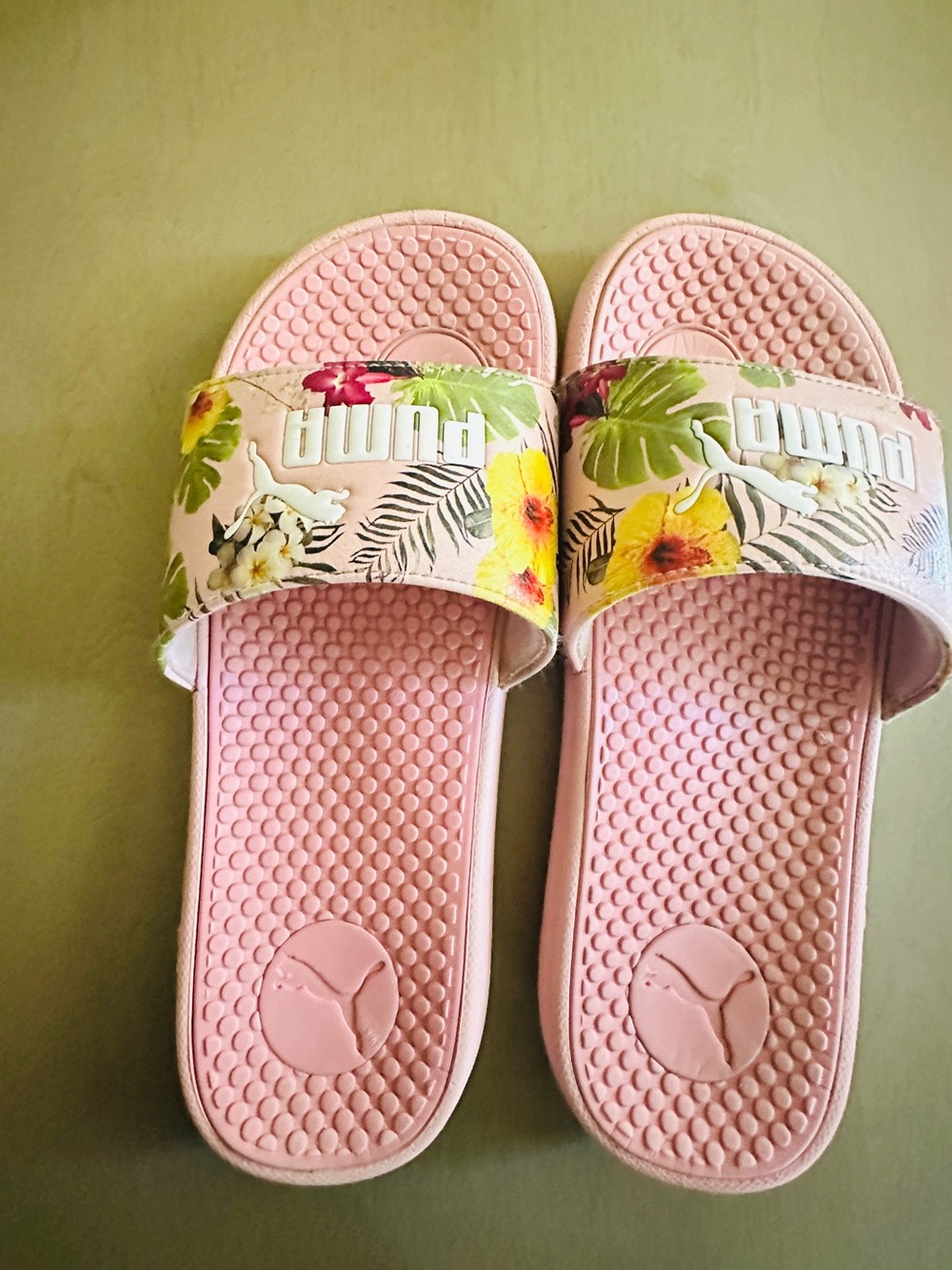Puma Pink Floral Tropical Slide Sandals